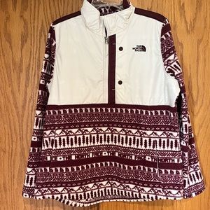 The North Face White and Burgundy Patterned Fleece Pullover